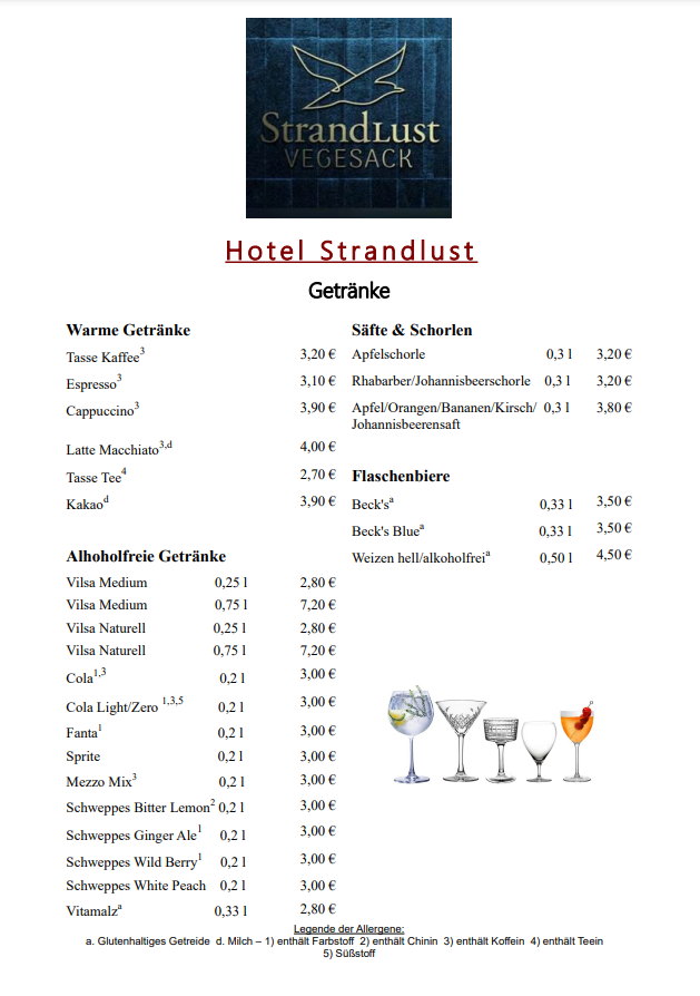 Hotel Strandlust Restaurant Getränkekarte Vorschaubild